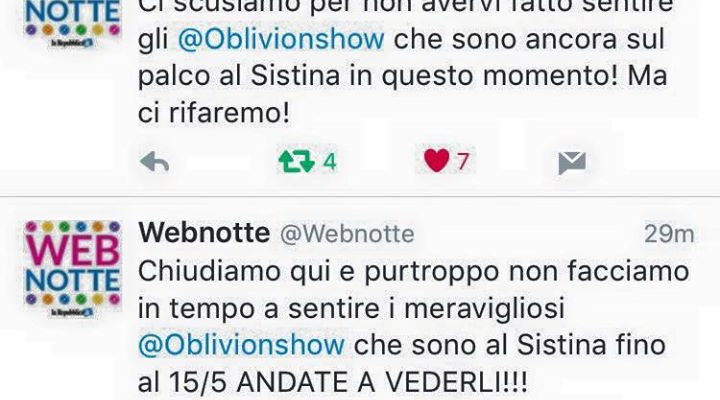 Amici! Purtroppo per motivi tecnici niente Webnotte stasera! Recupereremo presto! Ci vediamo domani alle…